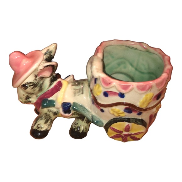 Vintage 1950’s Planter Donkey Pulling Cart Hand Painted Made in Japan - Picture 8 of 11